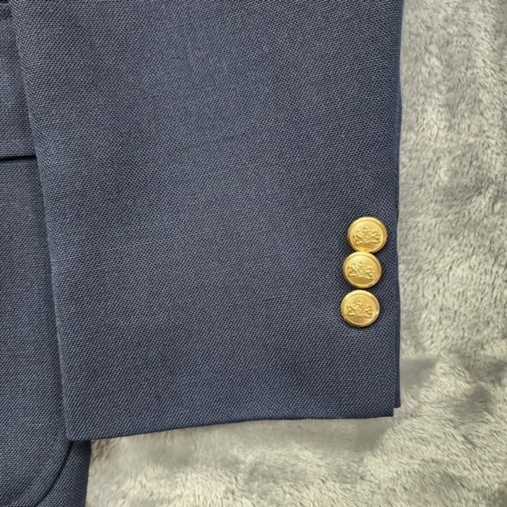 Vintage Stafford Blazer Mens 43R‎ Blue Hopsack Gold Button Sport Coat Jacket